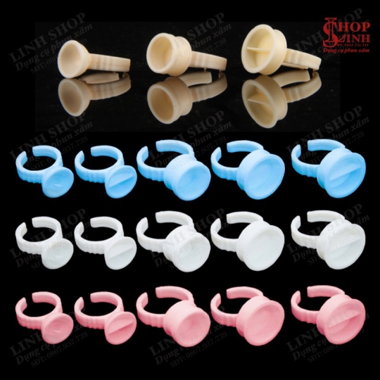 (Bịch 100cái) Nhẫn đựng mực, nhẫn nhựa đựng mực phun xăm, nhẫn silicon đựng mực keo nối mi...